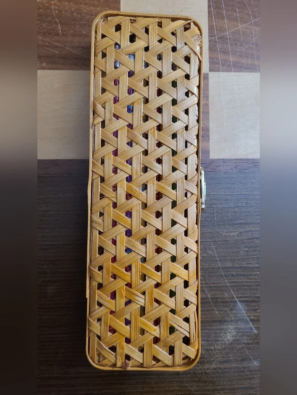Vintage 50s Japanese Bamboo Pencil Case w/ Brass Lock - Decor Desk Accessory
